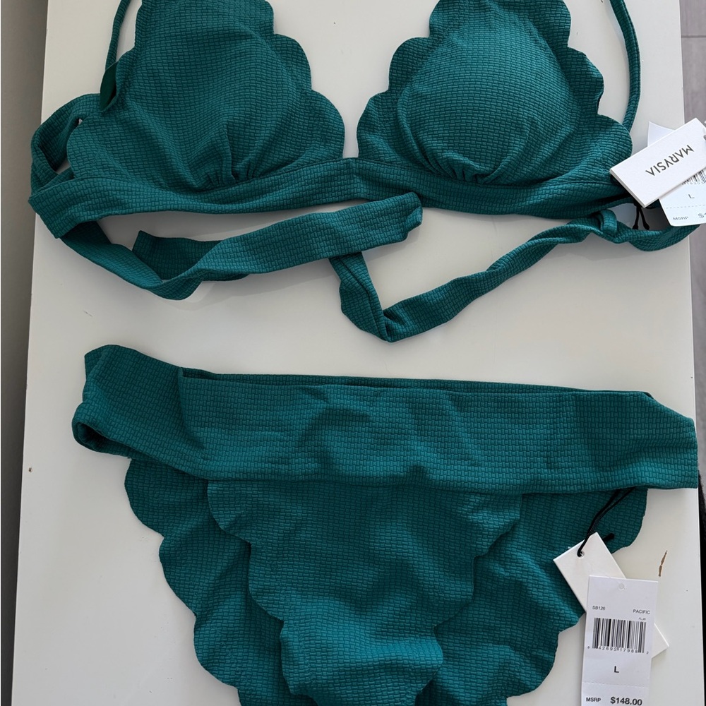 NWT Marysia Swim Santa Clara Scalloped Bikini in Emerald Green